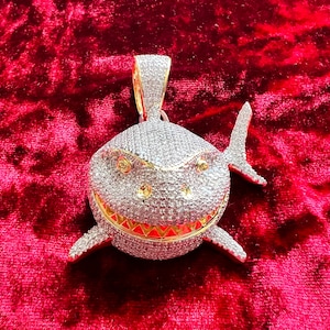 14kt two tone  finish shark  pendant