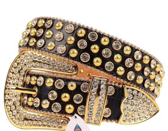 Rhinestone Leather Belt - Etsy display picture 2