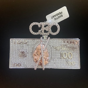 14kt white gold finish CEO 100 dollar bill
