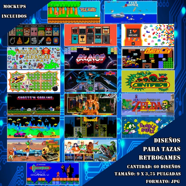 60 Diseños Digitales Para Tazas De Arcade Retro Games Mug Design Template Arcade Retro Games Mug Sublimation Template Arcade Retro Games