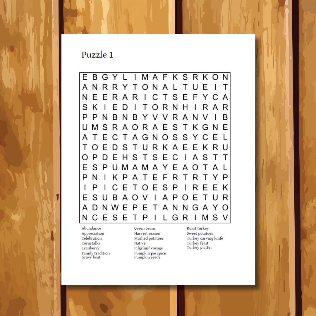 100 Thanksgiving Zig-zag Word Search Printable PDF (Download Now) - Etsy