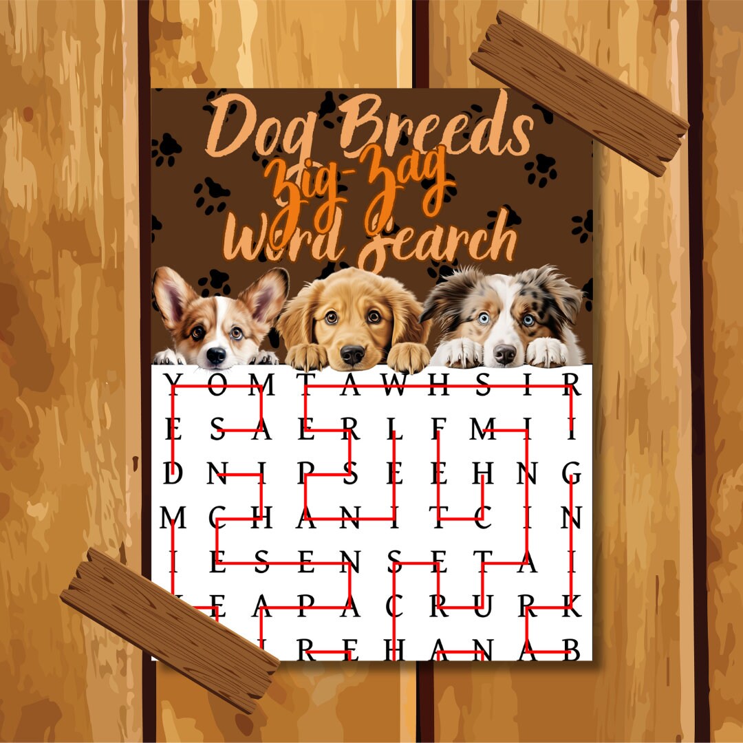 Dog Breeds Zigzag Word Search Printable PDF 100 Puzzles Etsy