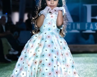 Girls Floral Sequin Dress – Elegant Party Dress for Kids with Corset Back (Ages 3–7)