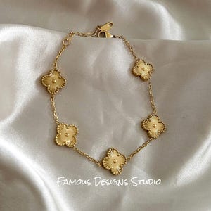 Gold Clover Jewellery Set, Waterproof Gold Clover Bracelet, Double-Sided Four Leaf Gold Clover Bracelet, Gold Clover Necklace, Gift for her