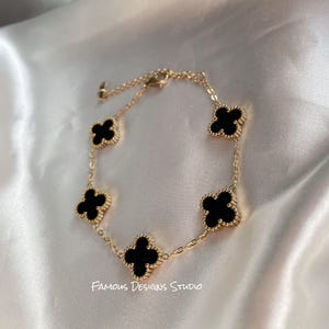 Four Leaf Black Clover Necklace Bracelet Earrings, Gold Clover Bracelet,Black Clover Earrings,Black Clover Bracelet, Birthday Gift for her