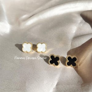 Four Leaf Clover Earrings, Mother of Pearl White Clover Earrings,Black Clover Studs,Gold Clover, Birthday Gift for her, Green Flower Studs