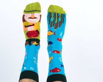 Angler Socken | Geschenk für Angler | Geschenk für Fischer | Geschenk für Sportangler | Bunte Socken | Motivsocken | Themensocken