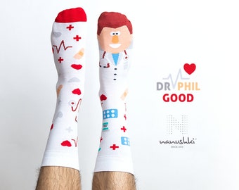 Chaussettes Docteur | Cadeau pour le docteur | Cadeau pour le docteur | Chaussettes docteur | Chaussettes thématiques | Chaussettes de travail | Chaussettes à motifs | Chaussettes colorées