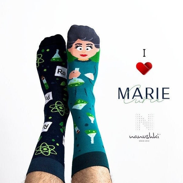 Madame Curie Socken | Motivsocken | Marie Curie  | Themensocken | Bunte Socken | coole Socken | Geschenk für Chemieprofessorin