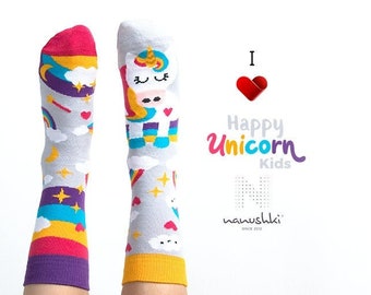 Einhorn Socken für Kinder | Happy Unicorn | Bunte Socken für Kinder | Lustige Socken | Faire Socken | Witziges Geschenk | Einhorn Socken