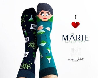 Madame Curie socks | Motif socks | Marie Curie | Themed socks | Colorful socks | cool socks | Gift for chemistry professor