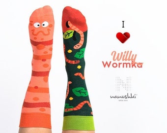 Regenwurm Socken | Tier Socken | Witziges Geschenk | Bunte Socken | Motivsocken | Themensocken | Socken mit Regenwurm | Socken