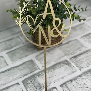 Personalized  initials wedding topper - wedding cake topper - floral  topper - half wreath - 6 inches - different materials