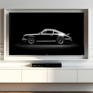 Vintage Porsche 911 Digital Art – Black Classic Car Poster, Dark Automotive Wall Art, Retro Porsche Print, Instant Download