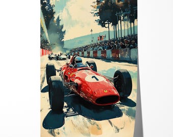 Vintage Ferrari F1 Racing Art Print: Monaco Grand Prix, Matte Finish