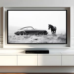 Porsche 911 and Horse Digital Art- 2 in 1 Minimalist Car Wall Art, Classic Car Poster, Instant Download