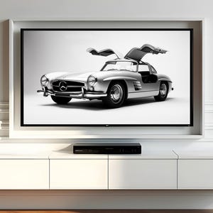 Descarga digital del Mercedes 300SL Gullwing: arte mural de coches clásicos, póster de coches vintage, fotografía de coches en blanco y negro, descarga instantánea.