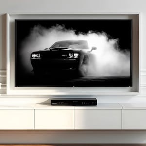 Dodge Challenger Hellcat Burnout Print – Muscle Car Digital Download Wall Art | SRT Poster | Smoke Drift Art for Garage or Man Cave Decor
