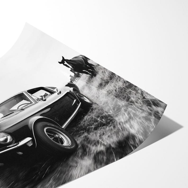 Classic Mustang & Running Horses Print – Black and White Muscle Car ...
