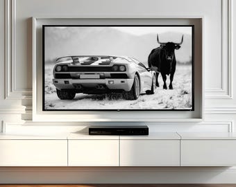 Lamborghini Diablo und Bull, Oldtimer Poster, Instant Download, Geschenke für Büro