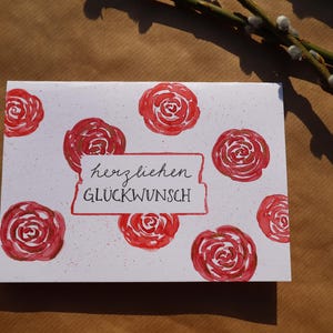 Cartão de felicitações para várias ocasiões - Aniversário - Casamento - Rosas - Aquarela - Din A6