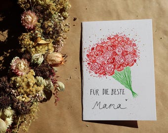 Carte de vœux pour la fête des mères - bouquet de fleurs - aquarelle - DIN A6