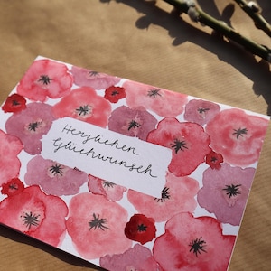 Wenskaart voor verschillende gelegenheden - Verjaardag - Bruiloft - Bloemen - Aquarel - Din A6