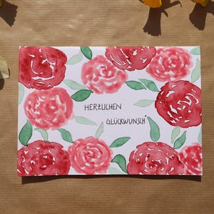 Tarjeta de felicitación para diversas ocasiones - Cumpleaños - Rosas - Acuarela - Din A6