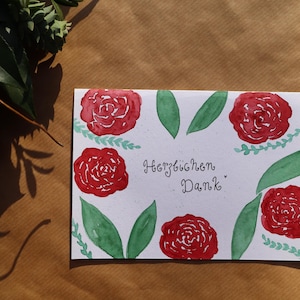 Tarjeta de agradecimiento - rosas - acuarela - Din A6