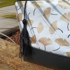 pencil case golden ginkgo biloba leaves and black vegan leather mother's day gift image 2