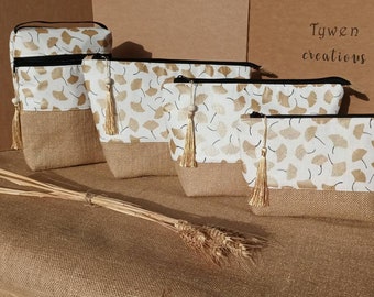 large ginkgo biloba and burlap toiletry bag