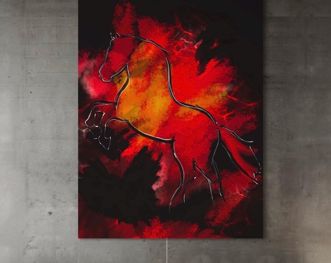 Fire Horse hand-signed AluDibond print in museum quality with certificate of authenticity, timelessly elegant horse painting in your desired size