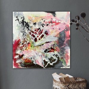 Unique wall picture abstract vibrant colorful, contemporary painting unique abstract 40 x 40 cm, modern painting abstract interior design colorful