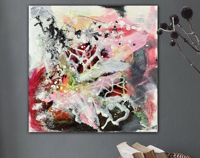 Unique wall picture abstract vibrant colorful, contemporary painting unique abstract 40 x 40 cm, modern painting abstract interior design colorful