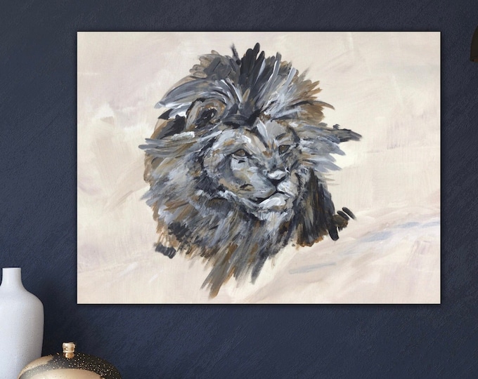 Lion animal painting acrylic, hand-painted animal portrait lion 46 x 61 cm wall decoration, South Africa painting, zodiac sign lion painting, power animal lion