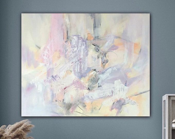 Large light pastel-colored original painting abstract, abstract picture boho, acrylic picture on canvas 60 x 76 cm, timeless decorative wall art