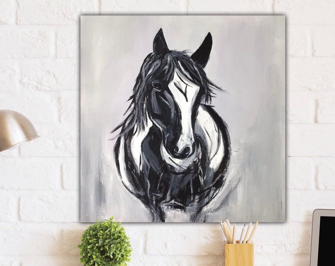 Animal painting horses Tinker, wall decoration 50 x 50 cm acrylic on canvas, hand-painted original animals acrylic painting artwork gray timeless