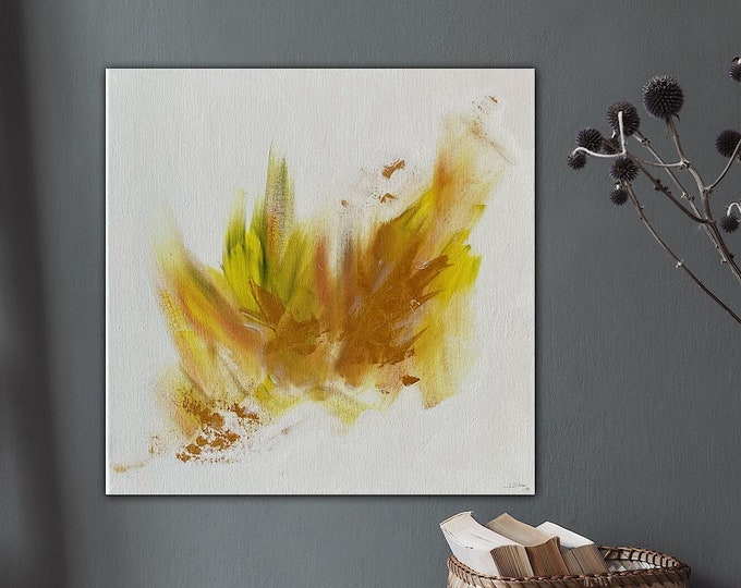 Original art abstract minimalist unique "Golden Rebirth" Modern interior design, canvas painting abstract modern 50 x 50 cm gold