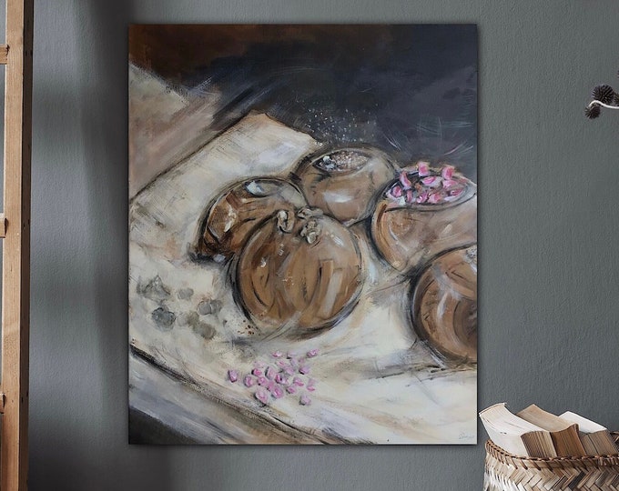 Original canvas picture pralines 50 x 60 cm decoration hand-painted, wall painting chocolate unique picture sweets, artwork in acrylic modern