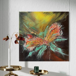 Butterfly picture 3d painting unique power picture 30 x 30 cm, abstract picture hand-painted colorful magical, energy picture nature colored butterfly