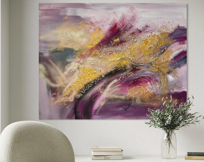 Large abstract original painting on canvas "Soul Glimmer" 100 x 80 x 4.5 cm | Modern textured painting with 3D effect | Elegant unique piece