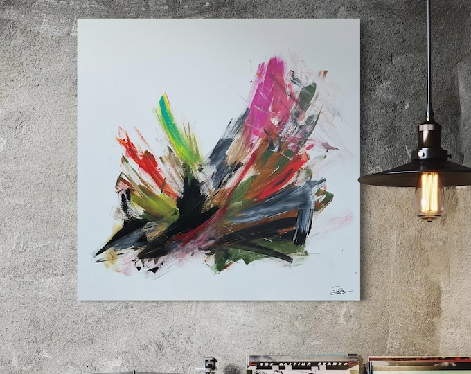 Large abstract unique canvas painting “Tango” 80 x 80 x 2 cm, timelessly elegant minimalist artwork in acrylic hand-painted abstract