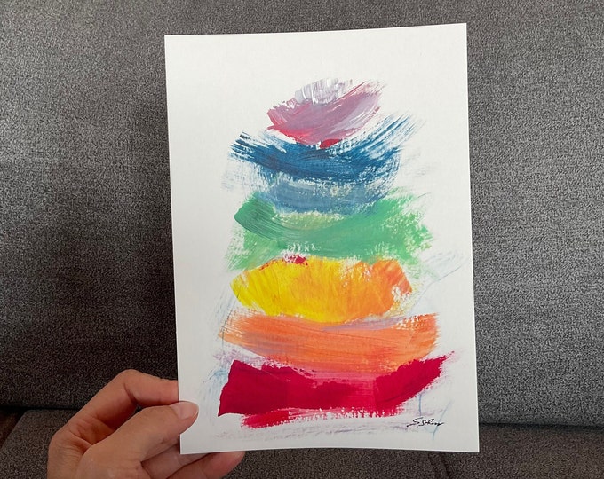 Original picture, DIN A5, chakra energy picture, acrylic on paper, small unique painting abstract, harmony of the chakras hand-painted on paper