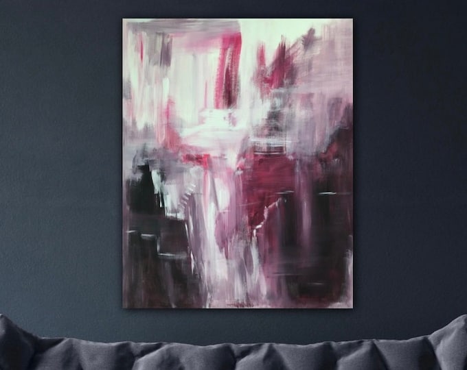 Large painting abstract modern purple "Waterfall", artwork decoration 76 x 60 cm abstract minimalist, canvas picture abstract hand-painted purple