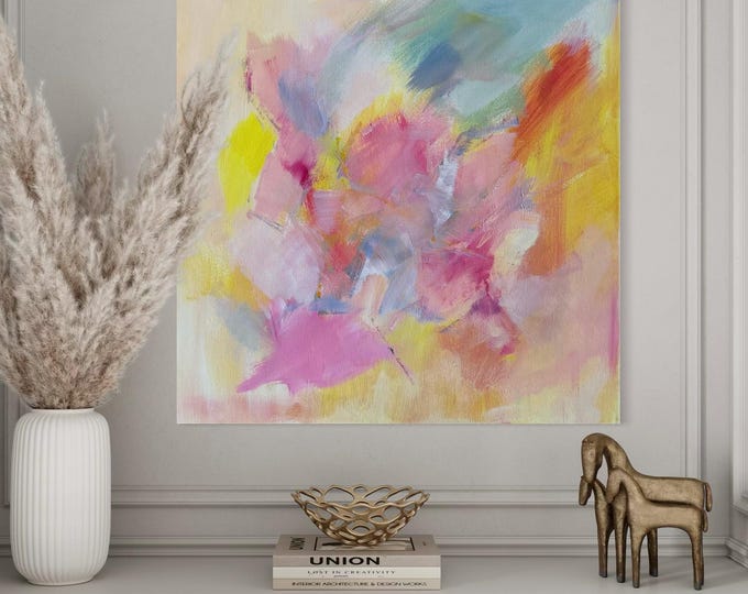 Colorful abstract art "Heart Energy" - 50 x 50 x 2 cm, rainbow colors abstract canvas picture, abstract art, pastel colors abstract