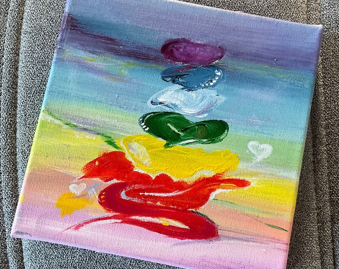 Small chakras unique painting abstract 20 x 20 cm, artwork abstract small gift idea, spiritual art chakras picture cheerful colorful