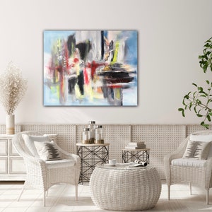 Large blue abstract modern original painting 80 x 100 cm image 5