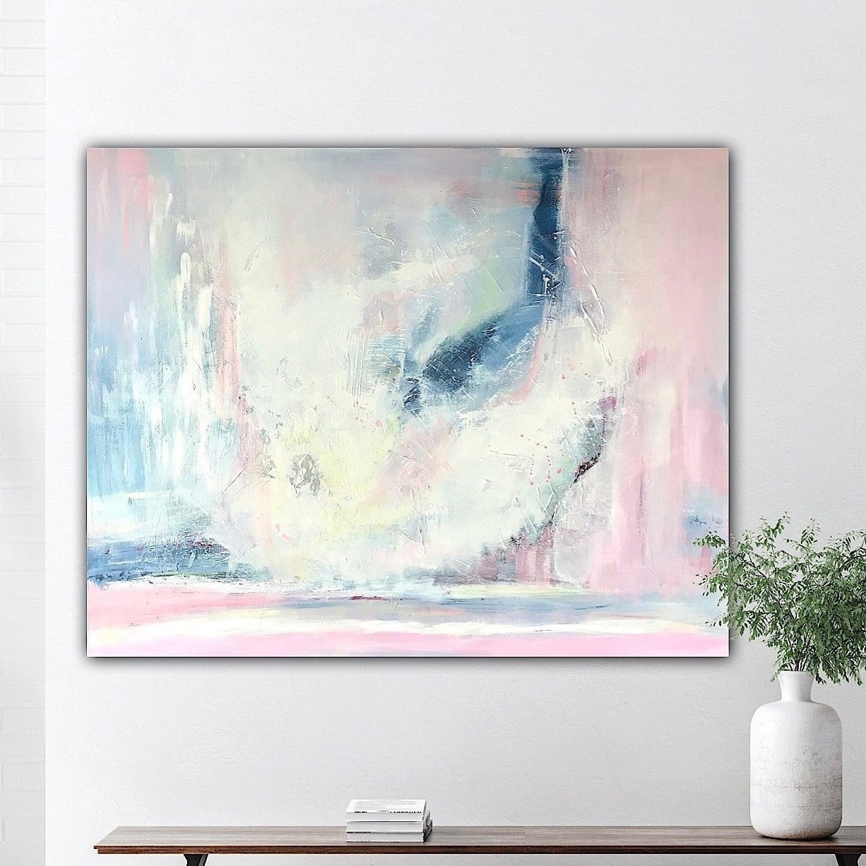 ORIGINAL Art Abstract Painting Pink White Modern Pastel Wall Art