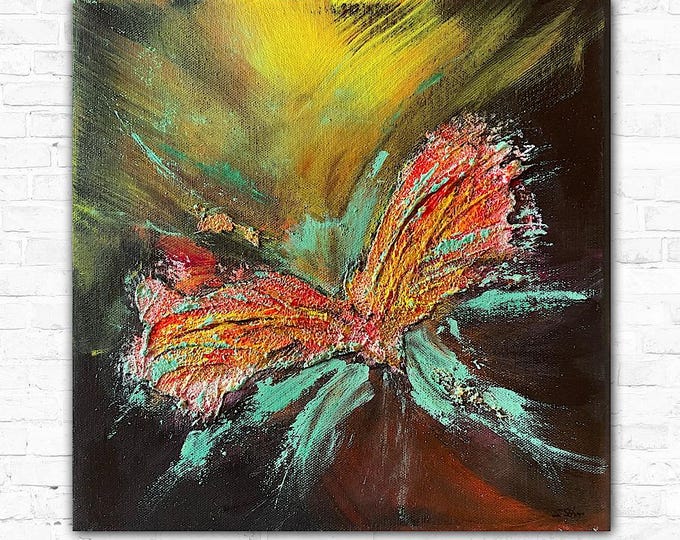 Butterfly picture 3d painting unique power picture 30 x 30 cm, abstract picture hand-painted colorful magical, energy picture nature colored butterfly