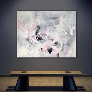 Large timeless abstract original painting pink gray acrylic image 8